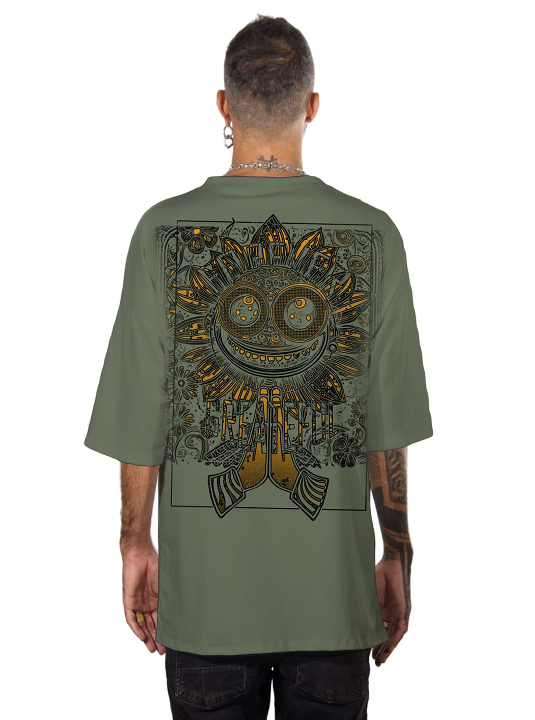 FOREVER-GRATEFUL-OLIVE-1 FOREVER GRATEFUL MEN'S OVERSIZE SHIRT OLIVE - Image 1