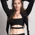 GALA BLACK-WOMEN WRAP CROP TOP LONG SLEEVES