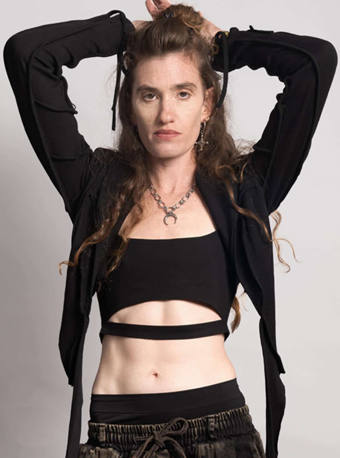 GALA BLACK_0006_Group 93 GALA BLACK-WOMEN WRAP CROP TOP LONG SLEEVES - Image 1