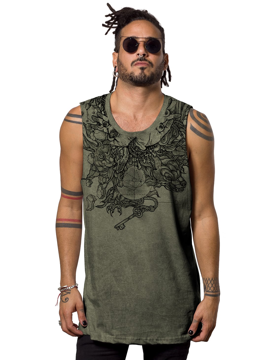 KEY DRAGON WASH BONE 2 Key Dragon Olive Tank Top - Image 1
