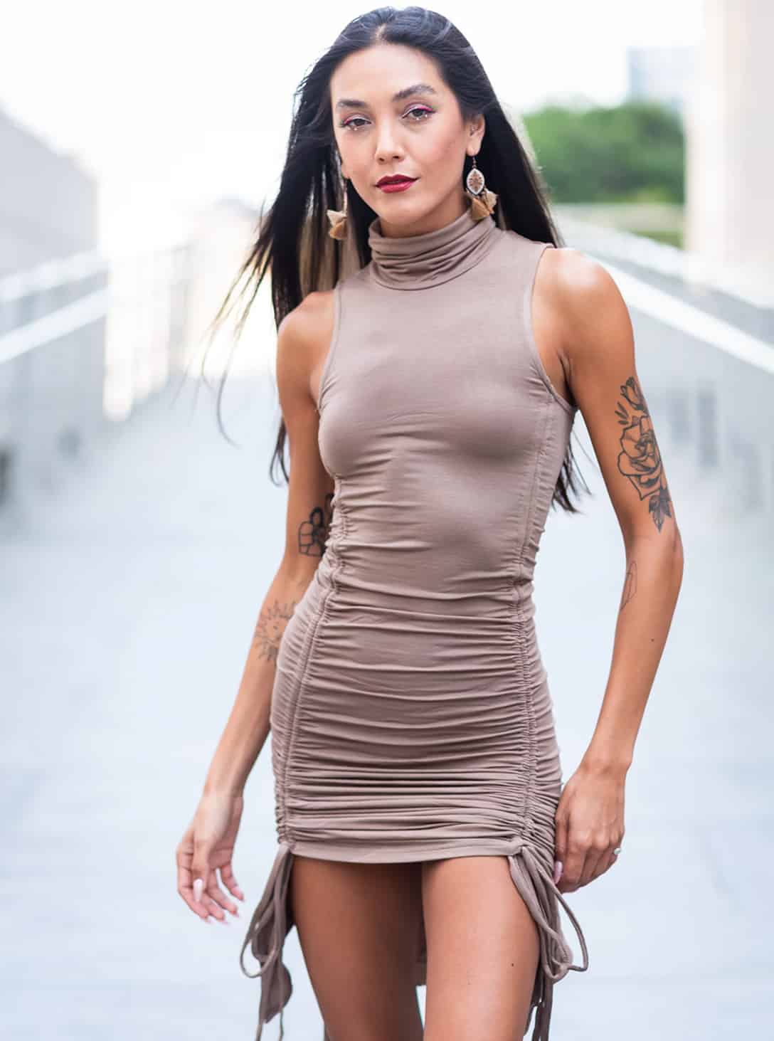 MORPH DRESS MOKA_0003_Layer 163 copy MORPH MINI DRESS BROWN - Image 1