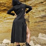 NARYA BLACK- WOMEN LONG KNITTED HOOD CARDIGAN