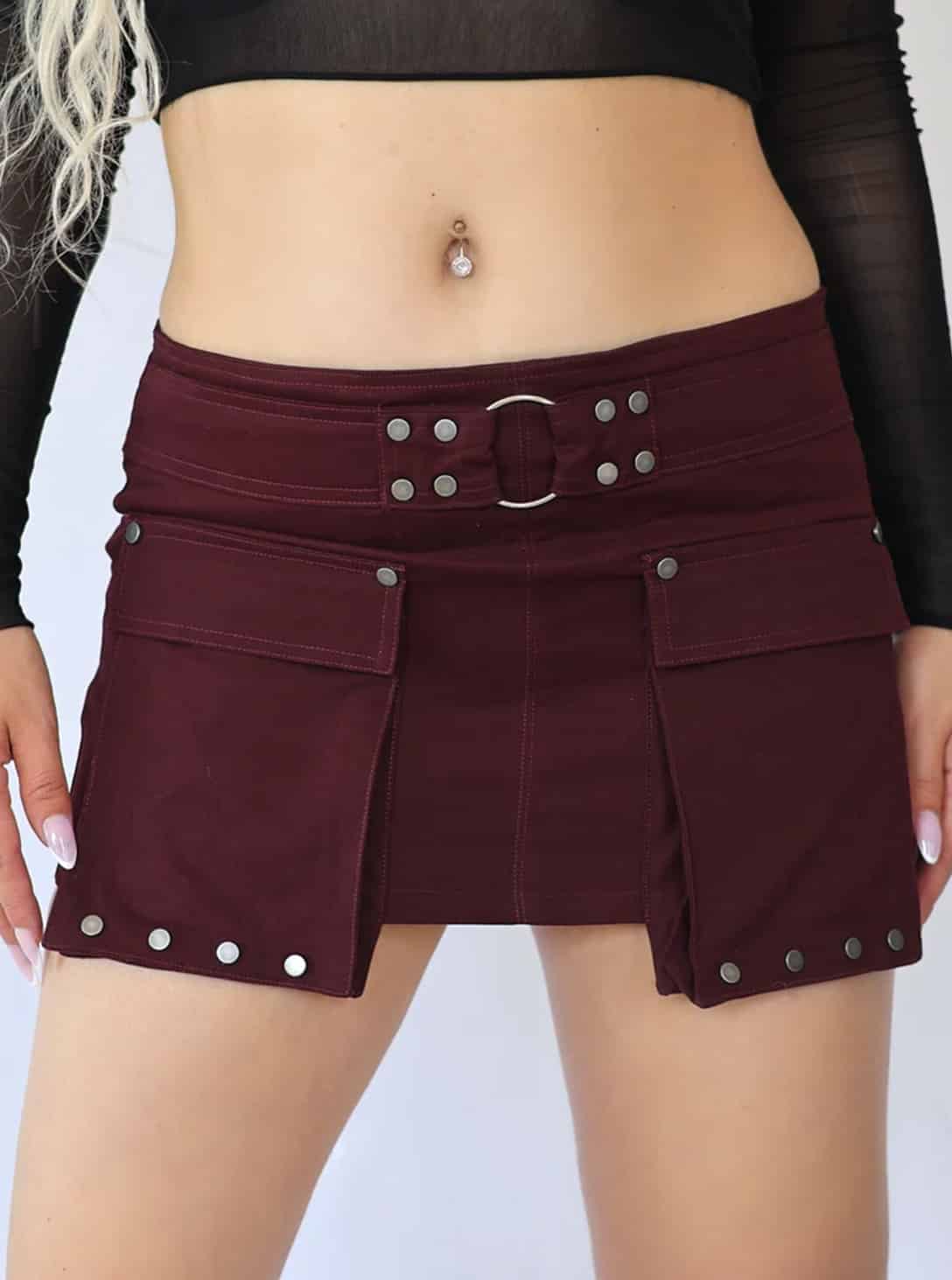POCKET MINI SKIRT BORDEAUX_0000_Layer 177 MINI SKIRT FRONT POCKET BORDEAUX - Image 1