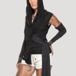 Sorcerer-WOMEN Hooded Wrap Top BLACK