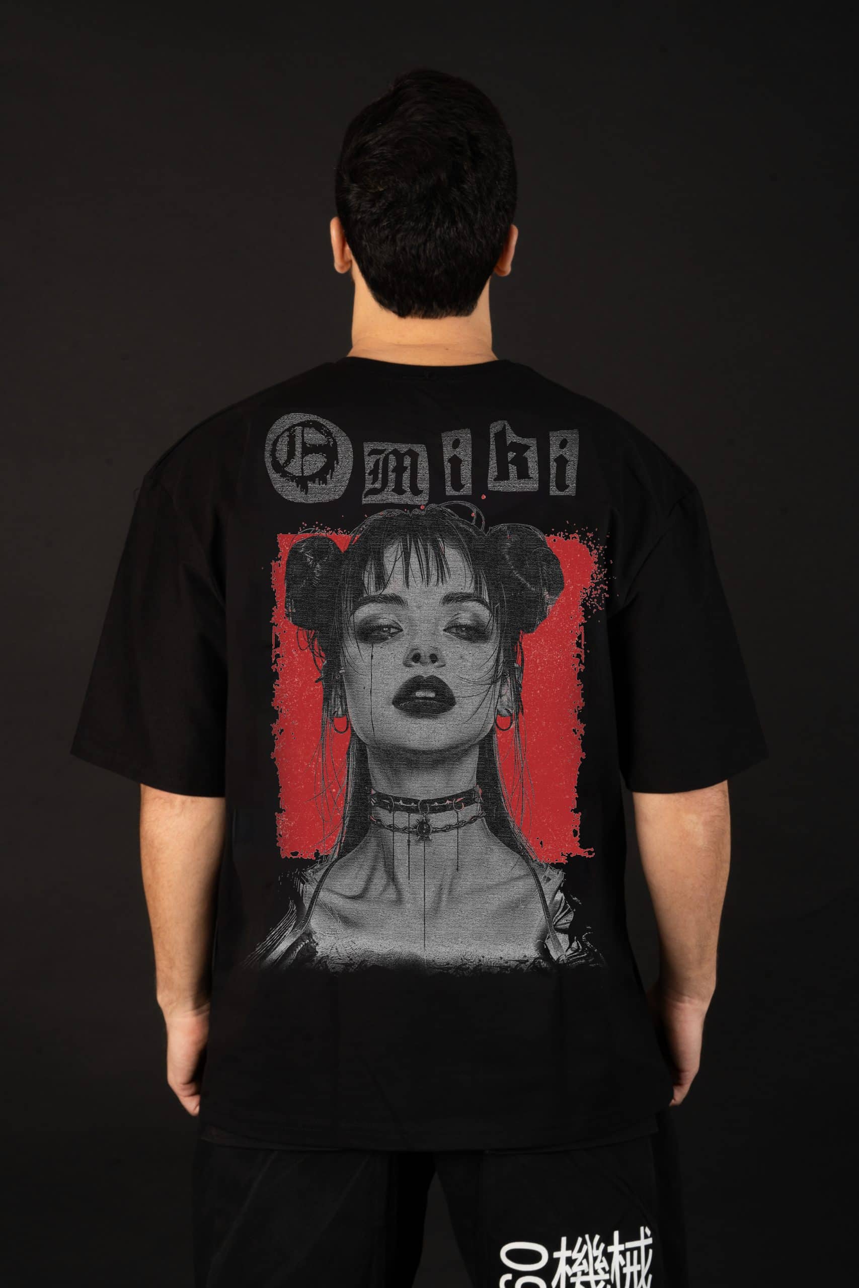 gothig girl back Omiki Graffiti Oversized Tee BLACK - Image 1
