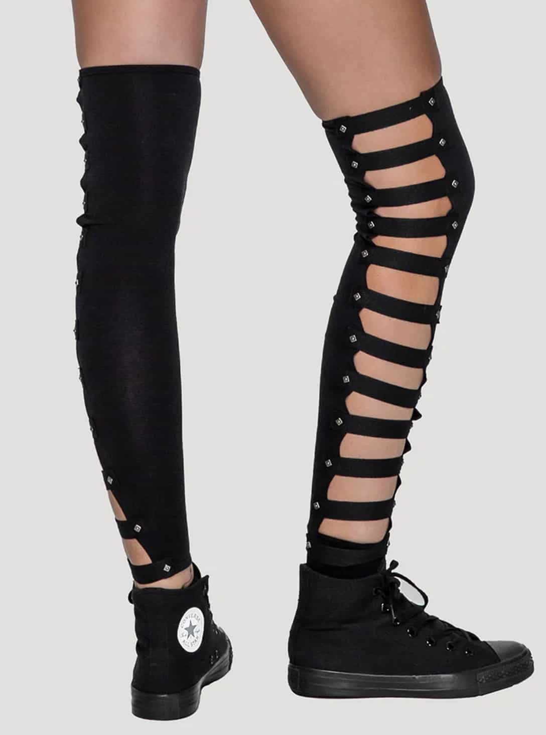 BLACK_0001_Layer 56 SLASHED WOMEN'S LEGWARMER - Image 1
