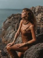 SIDE WOMEN'S SWIMSUIT-FULL BODY CINAMMON BROWN - Image 3