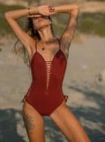 SIDE WOMEN'S SWIMSUIT-FULL BODY Terracotta - Image 5