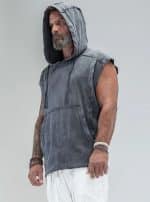 Rhino Sleeveless Baggy Hoodie Sweatshirt WASH BLACK - Image 3