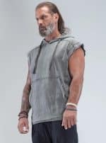 Rhino Sleeveless Baggy Hoodie Sweatshirt WASH GREY - Image 3