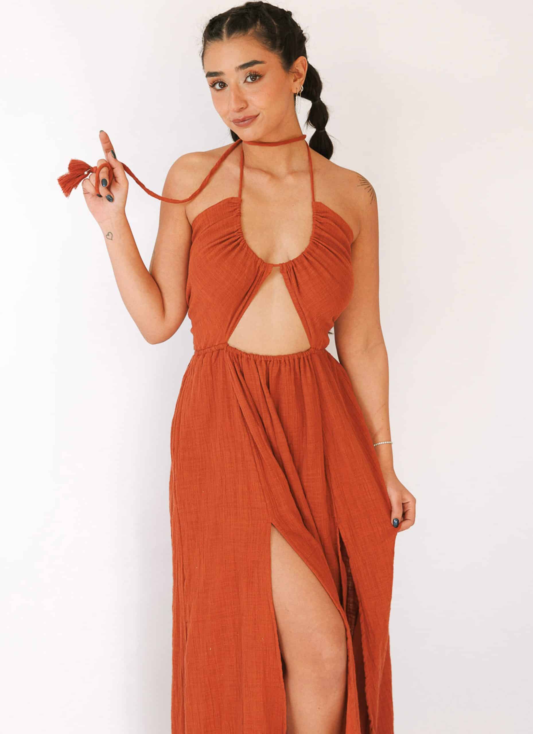 D7A9D79ED79CD7AA20D79ED790D79920RED20ORANGE_0001_0A5A7027201-1.jpg MAY WOMEN'S DRESS-RED ORANGE - Image 1